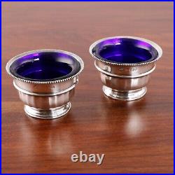 2 Adie Bros English Sterling Silver Salt Cellars Beaded Rim 1920 No Monogram