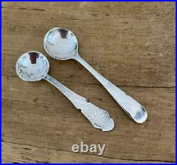 2 Antique Ellis Jacob Greenberg 1930 Sterling Salt Cellars Cobalt Glass +Spoons