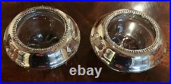 2 Antique Frank M. Whiting Open Crystal Salt Cellars withSterling Rims 1866-1926