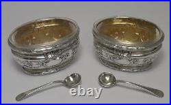 2 Antique French 950 Silver Salt Cellars & Liners c1900 by Henri Soufflot