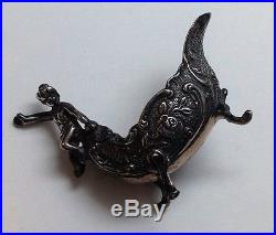 2 Antique Sterling Silver Cherub Boat Salt Cellars With Duck Head Spoons