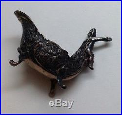 2 Antique Sterling Silver Cherub Boat Salt Cellars With Duck Head Spoons