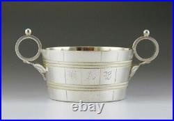 2 Antique Sterling Silver Gold Wash Basket or Barrel Form Salt Cellars