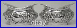 2 Antique Sterling Silver Salt Cellars & Spoons in Case Hallmarked 1908