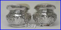 2 Antique Sterling Silver Salt Cellars & Spoons in Case Hallmarked 1908