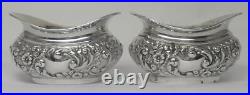 2 Antique Sterling Silver Salt Cellars & Spoons in Case Hallmarked 1908