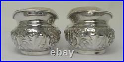 2 Antique Sterling Silver Salt Cellars & Spoons in Case Hallmarked 1908