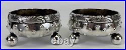 2 Antique Tiffany Victorian Sterling Silver Wave Ball Bead Salt Cellar Dish Bowl