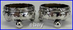 2 Antique Tiffany Victorian Sterling Silver Wave Ball Bead Salt Cellar Dish Bowl