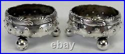 2 Antique Tiffany Victorian Sterling Silver Wave Ball Bead Salt Cellar Dish Bowl