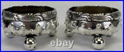 2 Antique Tiffany Victorian Sterling Silver Wave Ball Bead Salt Cellar Dish Bowl