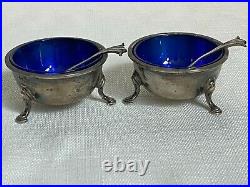 2 Cartier Sterling Silver Salt Cellars WithCobalt Liners Cartier Sterling Spoons