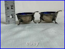 2 Cartier Sterling Silver Salt Cellars WithCobalt Liners Cartier Sterling Spoons