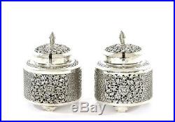 2 Chinese Sterling Silver Salt & Pepper Shaker Cellar Set Glass Cup 130 Gram