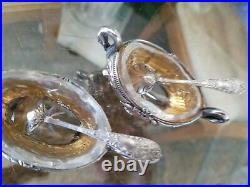 2 Edouard Ernie Salt Spoons and Cellars French Sterling Silver 950 / 1000