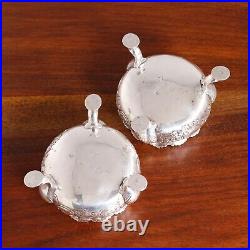 2 English Rococo Sterling Silver Footed Salt Cellars Repousse Floral Scroll 1752
