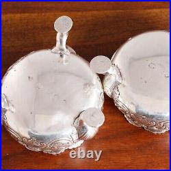 2 English Rococo Sterling Silver Footed Salt Cellars Repousse Floral Scroll 1752
