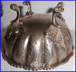 2 Exquisite Antique 1850s Sterling Silver Tiffany co open salt cellars gold wash