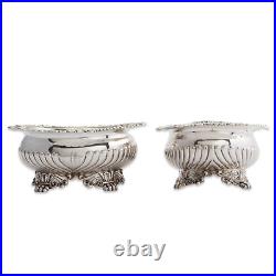 2 Joseph Angell I Georgian Sterling Silver Fluted Salt Cellars 1818 Monogram M