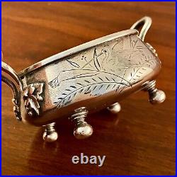 (2) Large American Aesthetic Sterling Silver Hand Chased Bird Master Salt Cellar