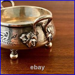 (2) Large American Aesthetic Sterling Silver Hand Chased Bird Master Salt Cellar