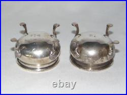 2 Lovely Antique STERLING SILVER Footed Salt Cellar Dips, PRILL, New York