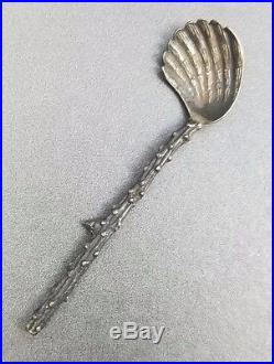 2 Narragansett Salt Cellars w Spoons Gorham Sterling Silver Antique Shell
