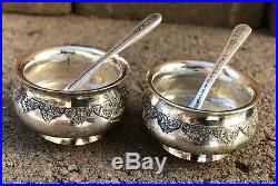 2 Pair Antique Imperial Russian Federation 84 Silver Etched Salt Cellar