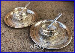 2 Pair Antique Imperial Russian Federation 84 Silver Etched Salt Cellar