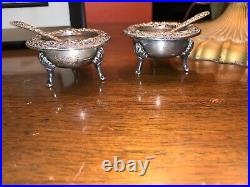 2 RARE 4 Pc With Spoons S. Kirk & Son #58 Sterling Silver Repousse Salt Cellars