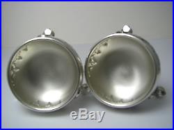 2 SOLID STERLING SILVER SALT CELLARS COBALT GLASS LINERS Baldwin & Miller c1950s