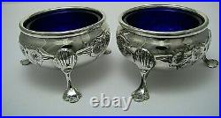 2 STERLING SILVER SALT CELLARS COBALT GLASS LINERS Baldwin & Miller c1950s Rare