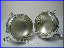 2 STERLING SILVER SALT CELLARS COBALT GLASS LINERS Baldwin & Miller c1950s Rare