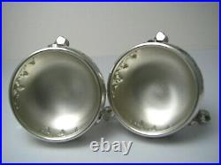 2 STERLING SILVER SALT CELLARS COBALT GLASS LINERS Baldwin & Miller c1950s Rare