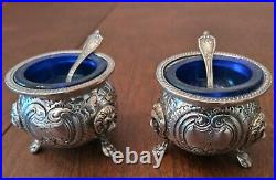 2 Sets Sterling Salt Cellars withCobalt Liners & Matching Sugar Shakers Casters