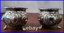 2 Sets Sterling Salt Cellars withCobalt Liners & Matching Sugar Shakers Casters