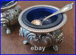 2 Sets Sterling Salt Cellars withCobalt Liners & Matching Sugar Shakers Casters