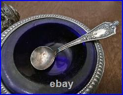 2 Sets Sterling Salt Cellars withCobalt Liners & Matching Sugar Shakers Casters