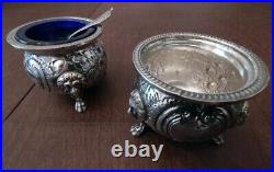 2 Sets Sterling Salt Cellars withCobalt Liners & Matching Sugar Shakers Casters