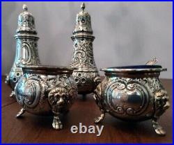 2 Sets Sterling Salt Cellars withCobalt Liners & Matching Sugar Shakers Casters