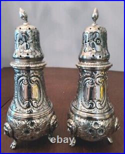 2 Sets Sterling Salt Cellars withCobalt Liners & Matching Sugar Shakers Casters