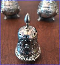 2 Sets Sterling Salt Cellars withCobalt Liners & Matching Sugar Shakers Casters