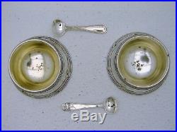 2 Solid Silver Salt w Spoon & Glass insert Markd J. C. Klinkosch Vienna 800 fine
