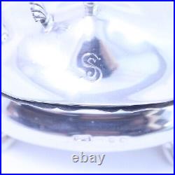 2 Sterling Silver Salt Cellars w Love Bird Spoons & Cobalt Glass Inserts