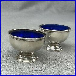 2 Sterling Silver Salt Cellars with Cobalt Glass Liners BY GENOVA SILVER CO NY