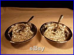 2 Stunning Christofle Silver & Cut Lead Crystal Salt Cellars Under Plate Spoons