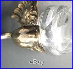 2 Swan Salt Cellars Sterling Silver & Crystal with Spoons Hinged Wings Cut Glass