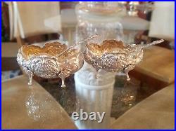 2 Victor Boivin Salt Cellars and Spoons French Sterling Silver 950 / 1000