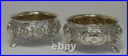 2 Victorian Sterling Silver Chased Salt Cellars-Hallmarked 1885 -Josiah Williams