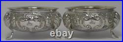 2 Victorian Sterling Silver Chased Salt Cellars-Hallmarked 1885 -Josiah Williams